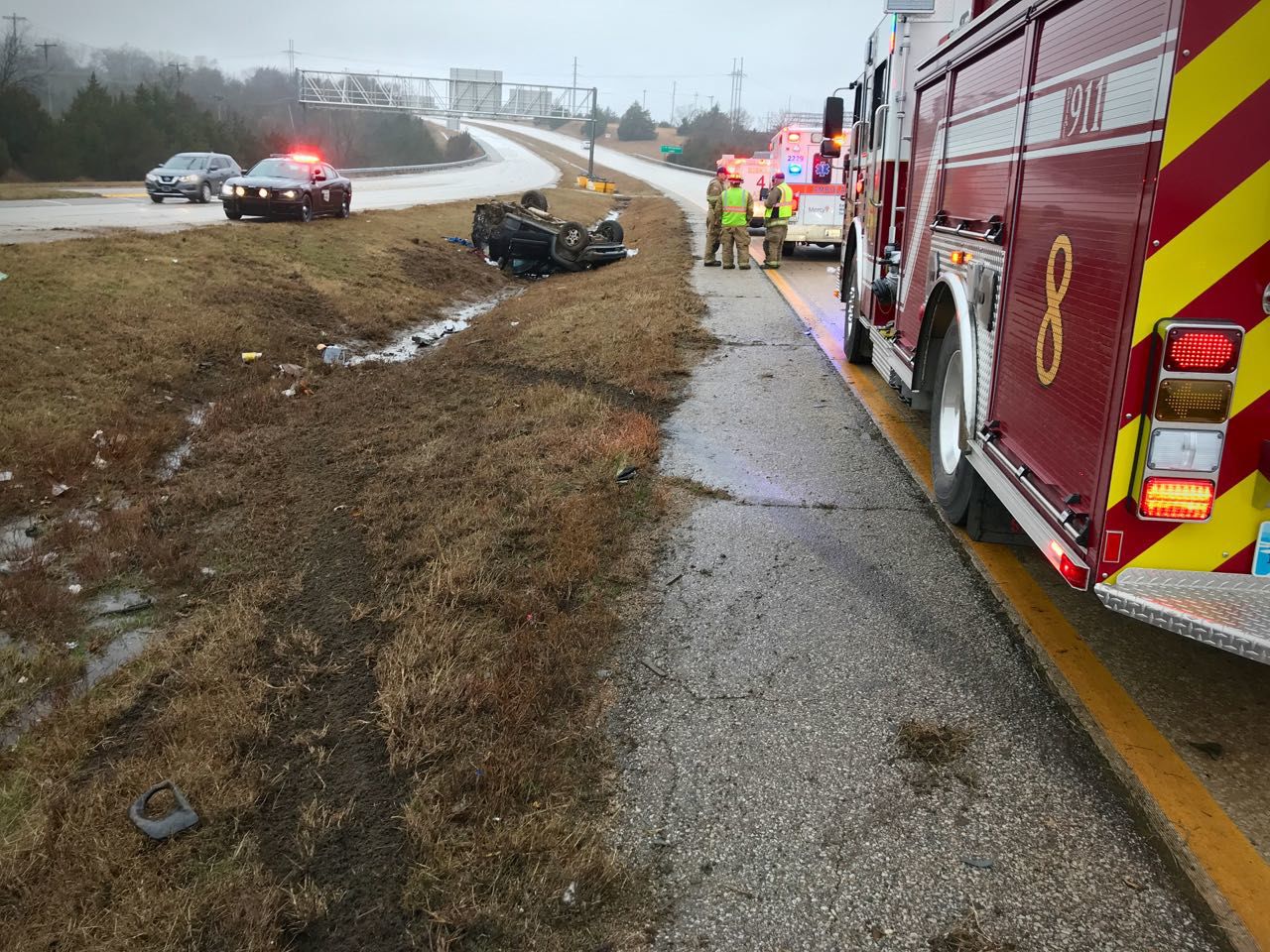 One transported after crash